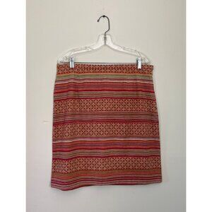 Talbots Womens Size 16 Petites Orange Midi Pencil Skirt Side Zip Multi Pattern